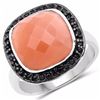 Image 1 : Sterling Silver Peach Moonstone and Black Spinel Ring