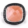 Image 3 : Sterling Silver Peach Moonstone and Black Spinel Ring