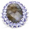 Image 1 : Sterling Silver Checkerboard Laboradorite and Tanzanite Ring