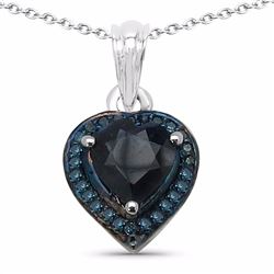 Sterling Silver Heart Shape Sapphire and Diamond Pendant