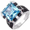 Image 1 : Sterling Silver Blue Topaz and Black Spinel Ring