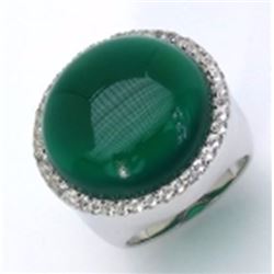 Sterling Silver Cabochon Green Onyx Ring