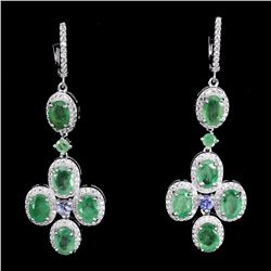 Natural Green Emerald Tanzanite Earrings