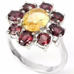 Natural Citrine & Rhodolite Garnet Ring