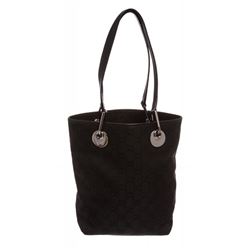 Gucci Black Monogram Canvas Leather Trim Tote Handbag