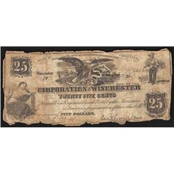 1861 Twenty Five Cents Corporation of Winchester Obsolete Note