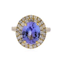 14KT Yellow Gold 3.63ct Tanzanite and Diamond Ring