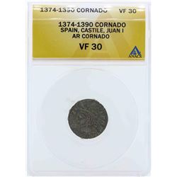 1374-1390 Spain Cornado Coin ANACS VF30