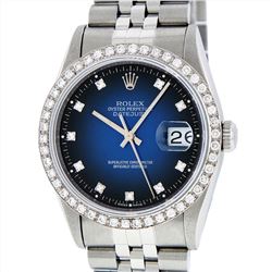 Rolex Stainless Steel 1.40ctw Diamond Datejust Mens Wristwatch