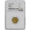 Image 1 : 1926 $2 1/2 Indian Head Quarter Eagle Gold Coin NGC MS61