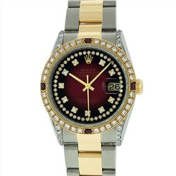 Rolex Mens 18KT Two Tone 1.00ctw Ruby and Diamond DateJust Wristwatch