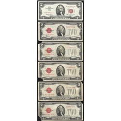 Lot of (6) 1928 & 1963 $2 Legal Tender Notes