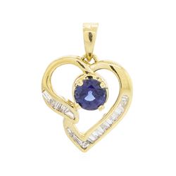 18KT Yellow Gold 0.58ct Sapphire and Diamond Heart Pendant