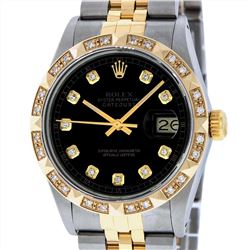 Rolex Mens Two Tone 18KT Yellow Gold Diamond Datejust Wristwatch