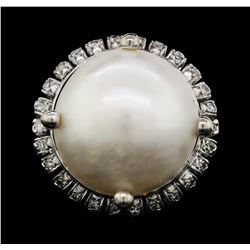 14KT White Gold Mabe Pearl and Diamond Ring