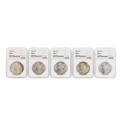 Lot of (5) 1887 $1 Morgan Silver Dollar Coins NGC MS63