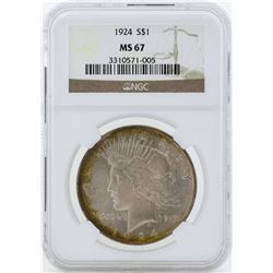 1924 $1 Peace Silver Dollar Coin NGC MS67