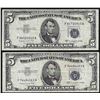 Image 1 : Lot of (2) 1953B $5 Silver Certificate Notes