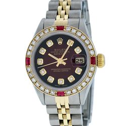 Rolex Ladies Two Tone 14KT Yellow Gold Ruby and Diamond Datejust Wristwatch