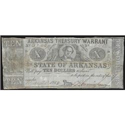 1863 $10 State of Arkansas Treasury Warrant Note