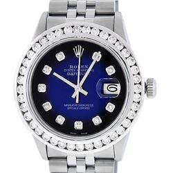 Mens Rolex Stainless Steel Blue Vignette 3.15 Carat Diamond Datejust Wristwatch