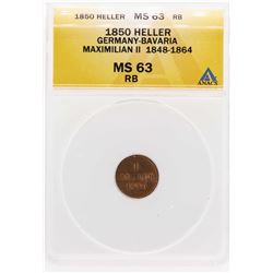 1850 Germany-Bavaria Maximilian II Heller Coin ANACS MS63RB