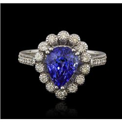 14KT White Gold 3.06ct Blue Sapphire and Diamond Ring