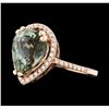 Image 2 : 14KT Rose Gold 4.60ct Green Tourmaline and Diamond Ring