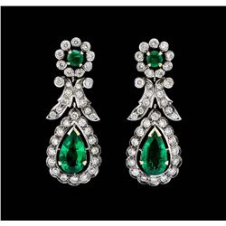 14KT White Gold 3.82ctw. Emerald and Diamond Dangle Earrings