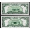 Image 2 : Lot of (2) 1953B $5 Silver Certificate Notes Uncirculated