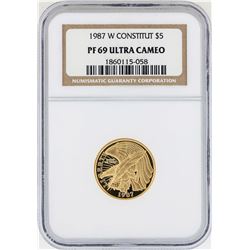 1987-W $5 Constitution Commemorative Gold Coin NGC PF69 Ultra Cameo