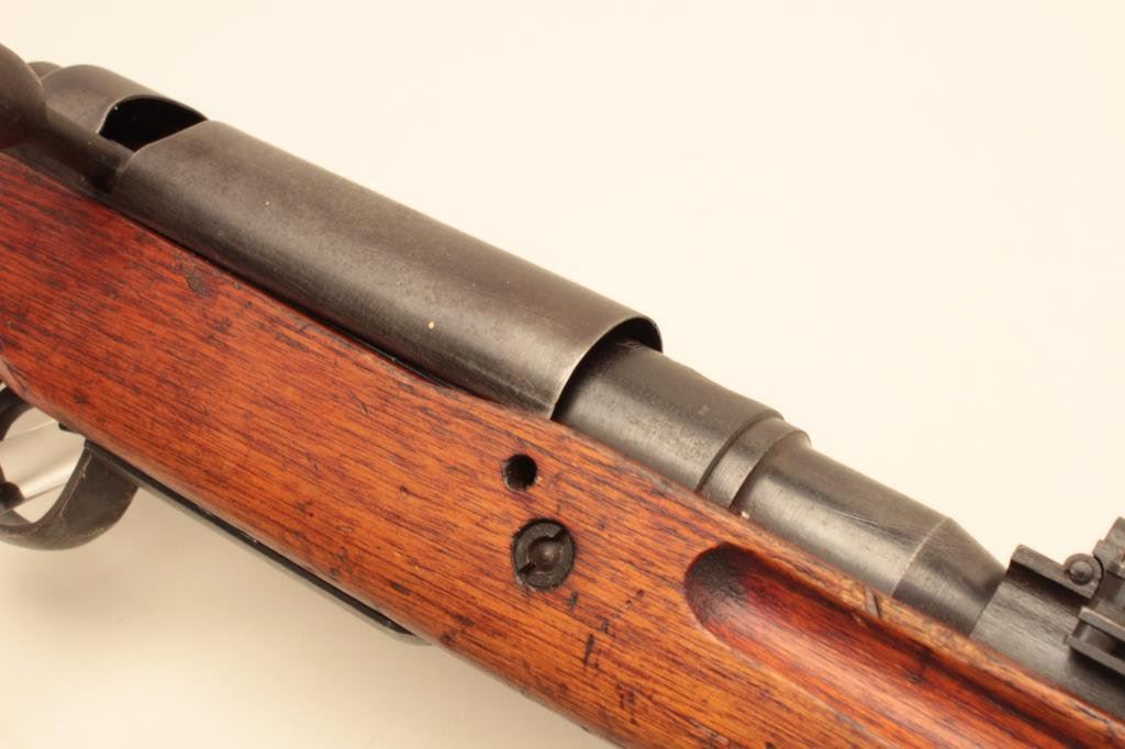 Japanese Arisaka bolt action rifle, 8mm caliber, military finish, wood