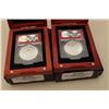 Image 1 : Two 25th Anniversary Silver Eagle First Release coins; ANACS-MS70 slabbed