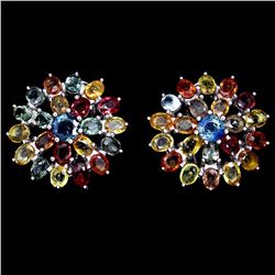 Natural Fancy Color Sapphire Flower Earrings