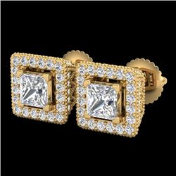 2.25 CTW Princess VS/SI Diamond Micro Pave Stud Earrings 18K Yellow Gold - REF-272T8X - 37171