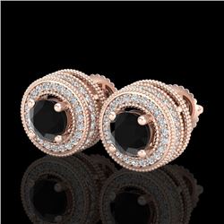 2.09 CTW Fancy Black Diamond Solitaire Art Deco Stud Earrings 18K Rose Gold - REF-154R5K - 38011