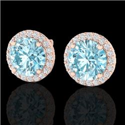 4 CTW Sky Blue Topaz & Halo VS/SI Diamond Micro Earrings Solitaire 14K Rose Gold - REF-53T3X - 21482