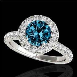 1.75 CTW SI Certified Fancy Blue Diamond Solitaire Halo Ring 10K White Gold - REF-178N2Y - 33441