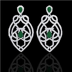 7 CTW Emerald & Micro VS/SI Diamond Heart Earrings Designer 14K White Gold - REF-381W8H - 21136