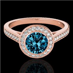1.3 CTW SI Certified Fancy Blue Diamond Solitaire Halo Ring 10K Rose Gold - REF-168T4X - 33631