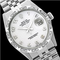 Rolex Men's Stainless Steel, QuickSet, Arabic Dial with Pyrimid Diam Bezel  - REF-430M9H
