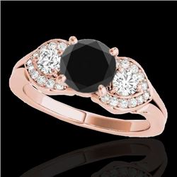 1.45 CTW Certified Vs Black Diamond 3 Stone Ring 10K Rose Gold - REF-73R3K - 35335