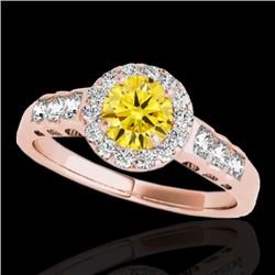 1.55 CTW Certified Si Fancy Intense Yellow Diamond Solitaire Halo Ring 10K Rose Gold - REF-180Y2N - 