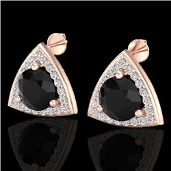 3.50 CTW Micro Pave Halo Black VS/SI Diamond Stud Earrings 14K Rose Gold - REF-104W2H - 20182