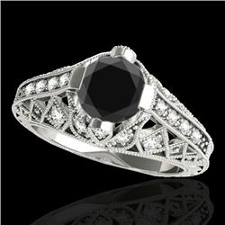 1.25 CTW Certified Vs Black Diamond Solitaire Antique Ring 10K White Gold - REF-58R9K - 34687