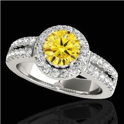 1.5 CTW Certified Si Fancy Intense Yellow Diamond Solitaire Halo Ring 10K White Gold - REF-180Y2N - 