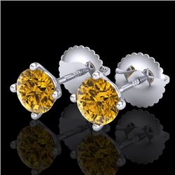 1.01 CTW Intense Fancy Yellow Diamond Art Deco Stud Earrings 18K White Gold - REF-100F2M - 38232