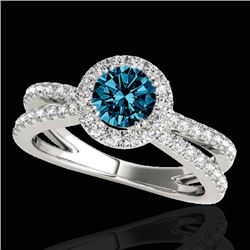 2 CTW SI Certified Blue Diamond Solitaire Halo Ring 10K White Gold - REF-231R8K - 33860