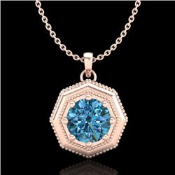 0.75 CTW Fancy Intense Blue Diamond Solitaire Art Deco Necklace 18K Rose Gold - REF-100F2M - 37944