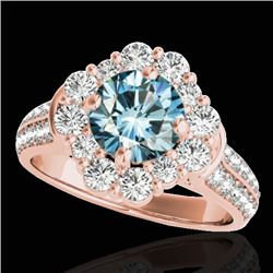 2.81 CTW SI Certified Fancy Blue Diamond Solitaire Halo Ring 10K Rose Gold - REF-309R3K - 33964